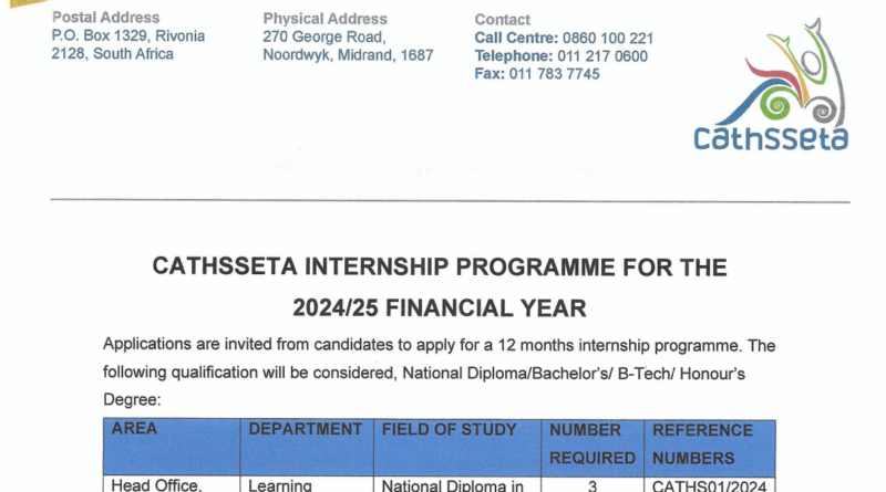 Five(5) Internship Programmes At The Culture, Arts, Tourism, Hospitality, and Sport Sector Education and Training Authority (CATHSSETA) - R5600 Monthly Salary
