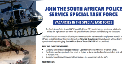 The South African Police Service (SAPS) Special Task Force (STF) is Inviting South Africans For Its Ongoing Recruitment Initiative