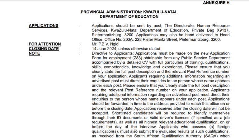 KwaZulu-Natal Department of Education is Hiring For Multiple Positions